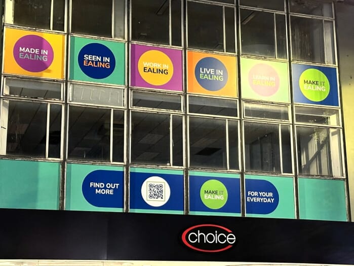The completed vinyl installation dramatically improved the visual appeal of the building, aligning perfectly with the vibrant and modern branding of Make It Ealing